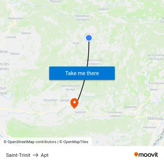 Saint-Trinit to Apt map