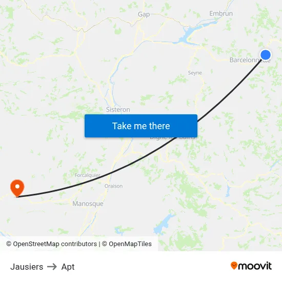 Jausiers to Apt map