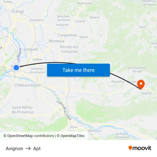 Avignon to Apt map