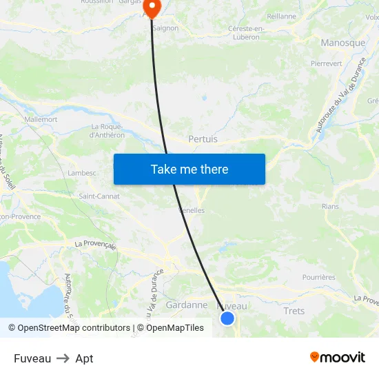 Fuveau to Apt map