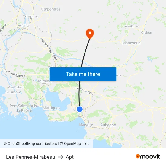 Les Pennes-Mirabeau to Apt map