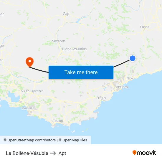 La Bollène-Vésubie to Apt map