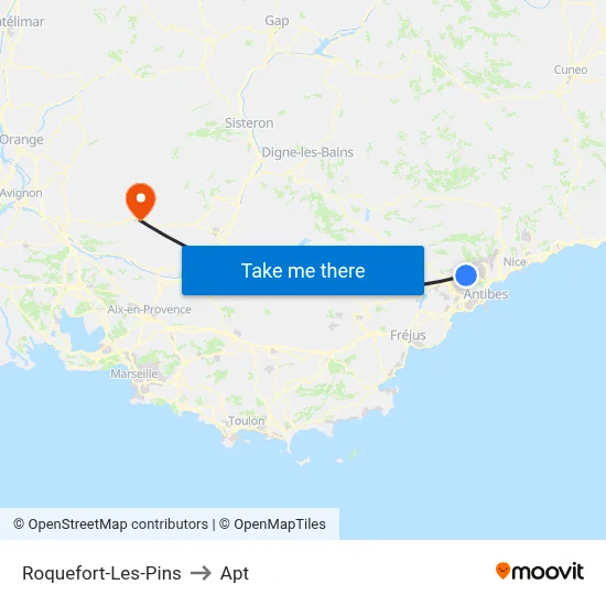 Roquefort-Les-Pins to Apt map