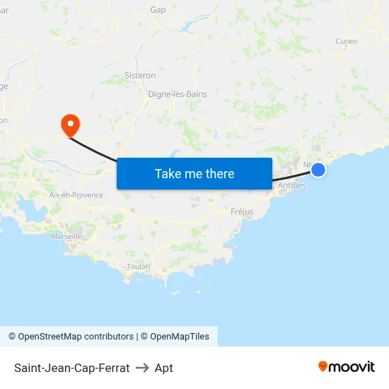 Saint-Jean-Cap-Ferrat to Apt map