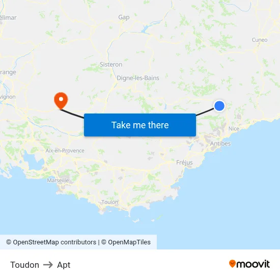 Toudon to Apt map