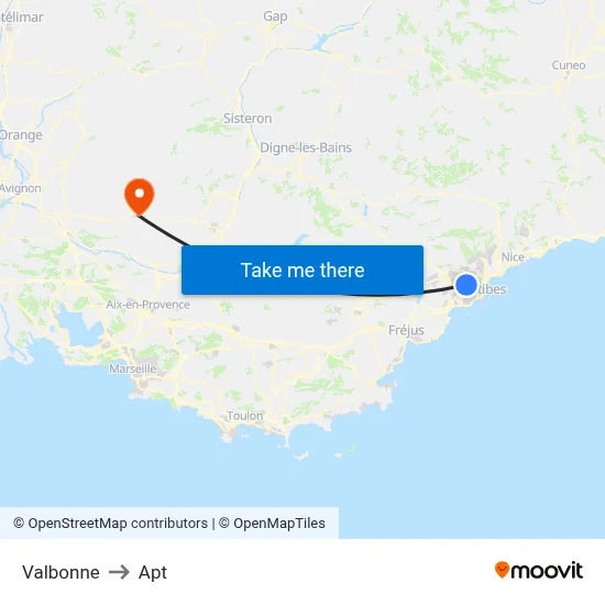 Valbonne to Apt map