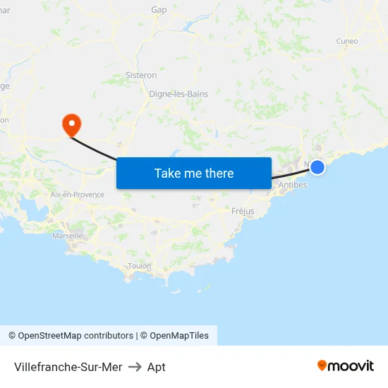 Villefranche-Sur-Mer to Apt map