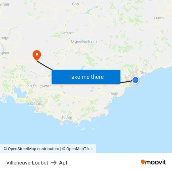 Villeneuve-Loubet to Apt map