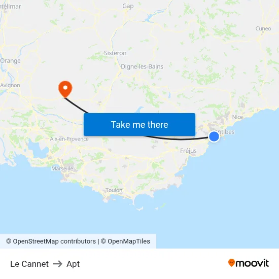 Le Cannet to Apt map