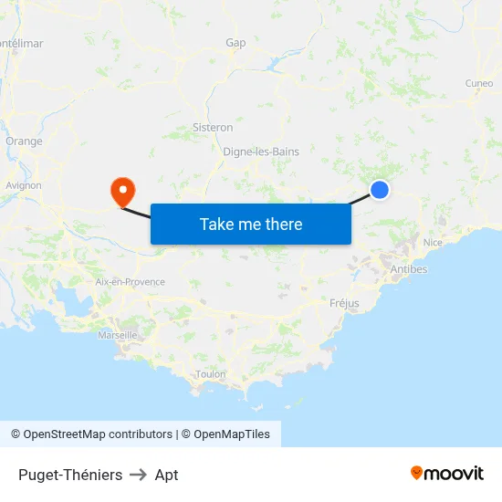 Puget-Théniers to Apt map