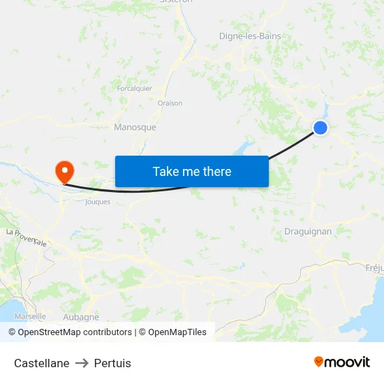Castellane to Pertuis map