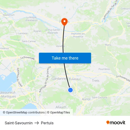 Saint-Savournin to Pertuis map