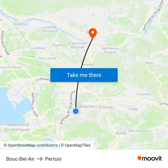 Bouc-Bel-Air to Pertuis map