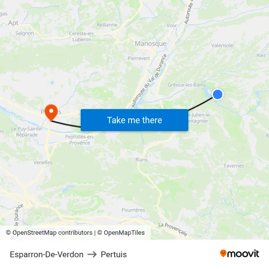 Esparron-De-Verdon to Pertuis map