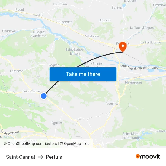 Saint-Cannat to Pertuis map