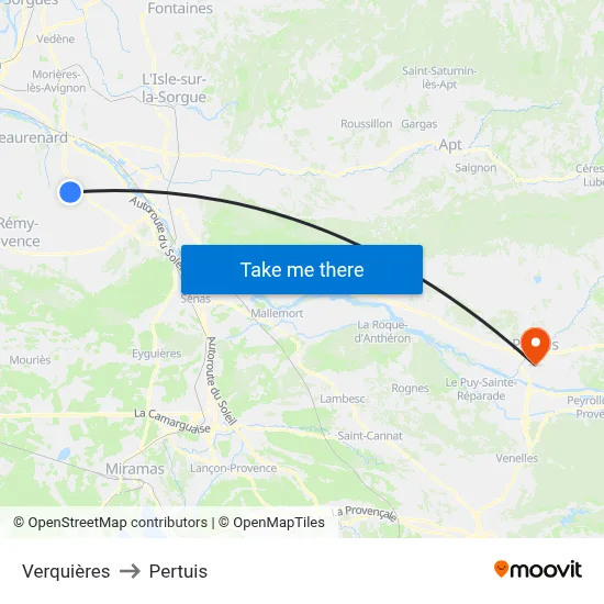 Verquières to Pertuis map