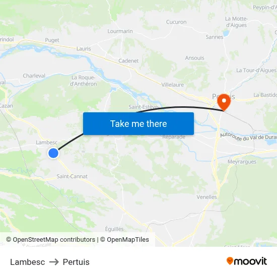 Lambesc to Pertuis map