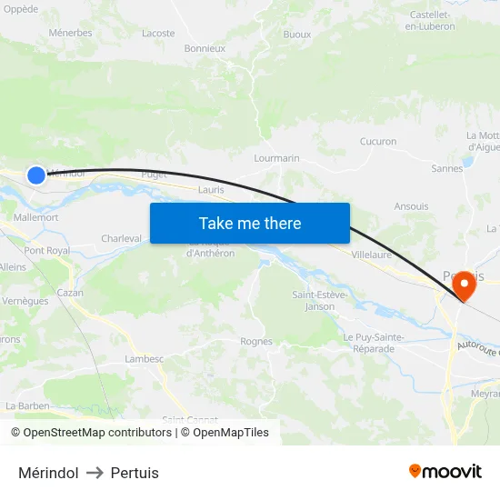 Mérindol to Pertuis map