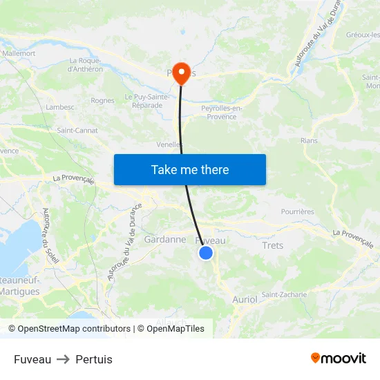 Fuveau to Pertuis map