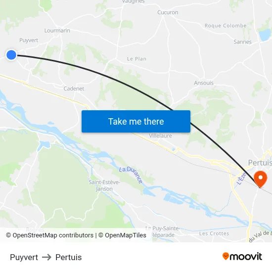 Puyvert to Pertuis map