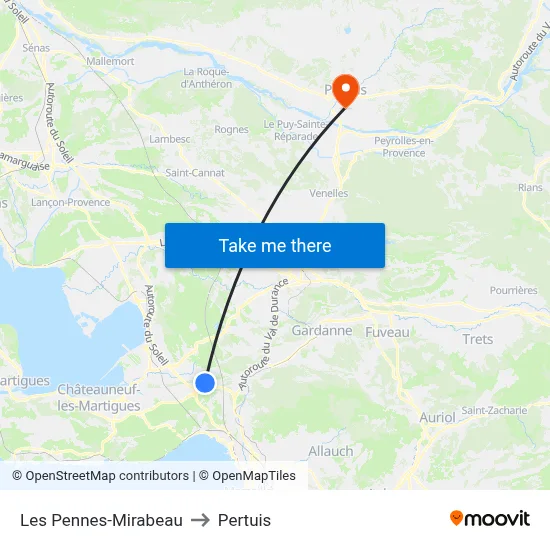 Les Pennes-Mirabeau to Pertuis map