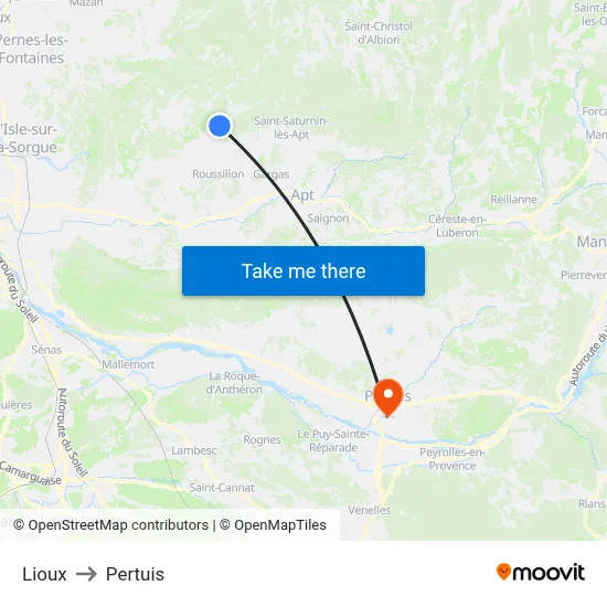 Lioux to Pertuis map