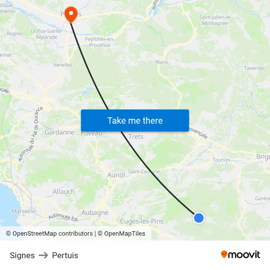 Signes to Pertuis map