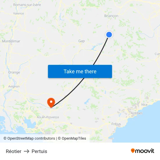 Réotier to Pertuis map
