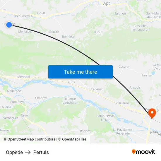 Oppède to Pertuis map
