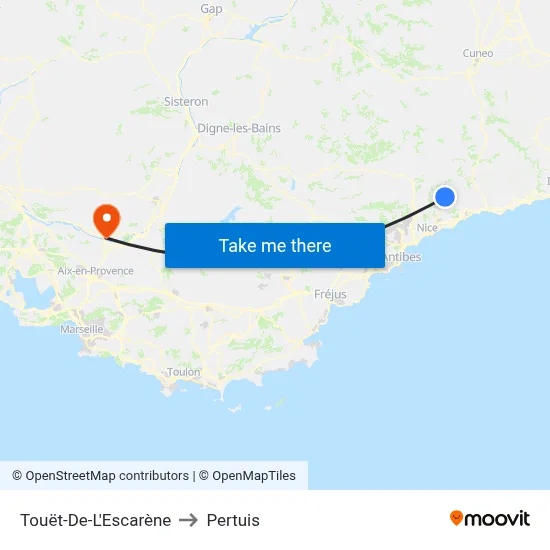 Touët-De-L'Escarène to Pertuis map