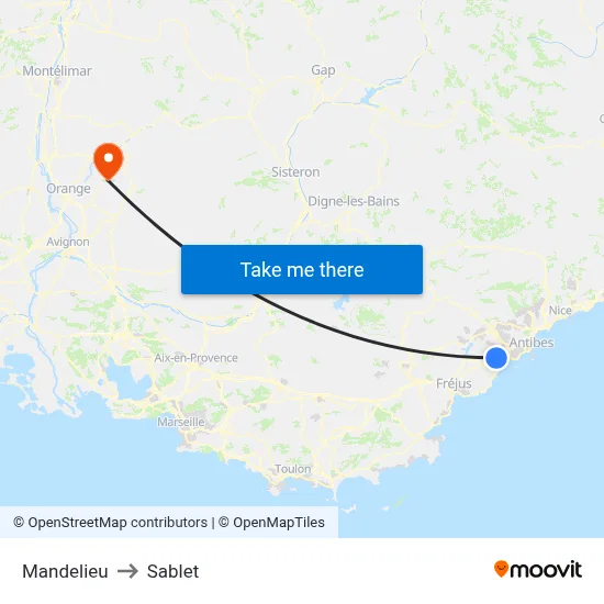 Mandelieu to Sablet map