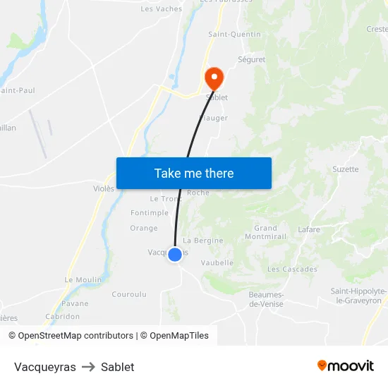 Vacqueyras to Sablet map