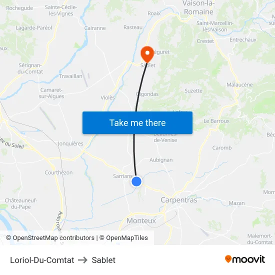 Loriol-Du-Comtat to Sablet map