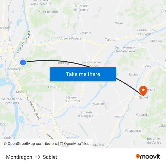 Mondragon to Sablet map