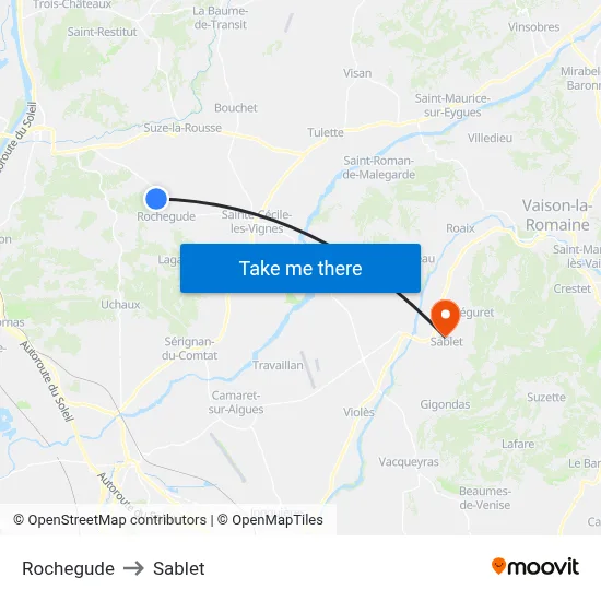 Rochegude to Sablet map