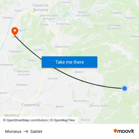 Monieux to Sablet map