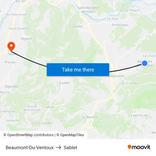Beaumont-Du-Ventoux to Sablet map