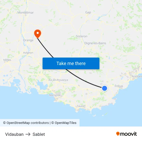Vidauban to Sablet map