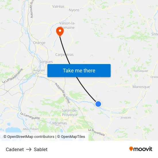 Cadenet to Sablet map