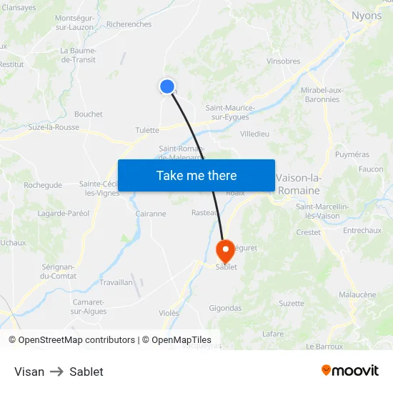 Visan to Sablet map