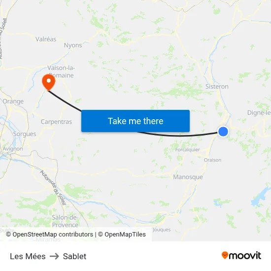 Les Mées to Sablet map