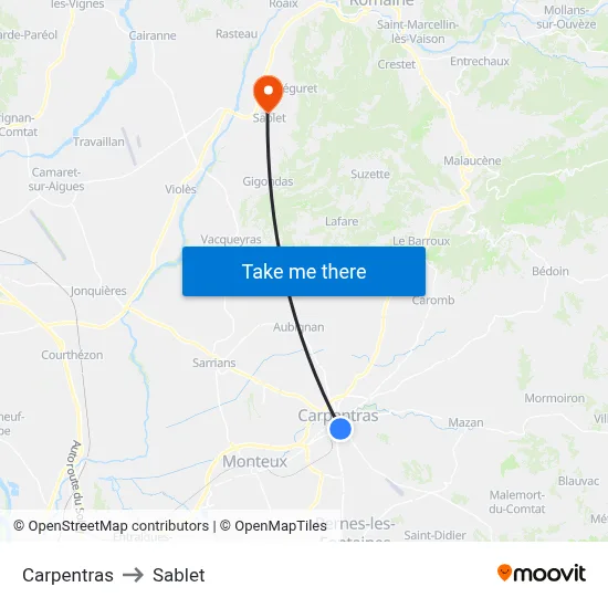 Carpentras to Sablet map