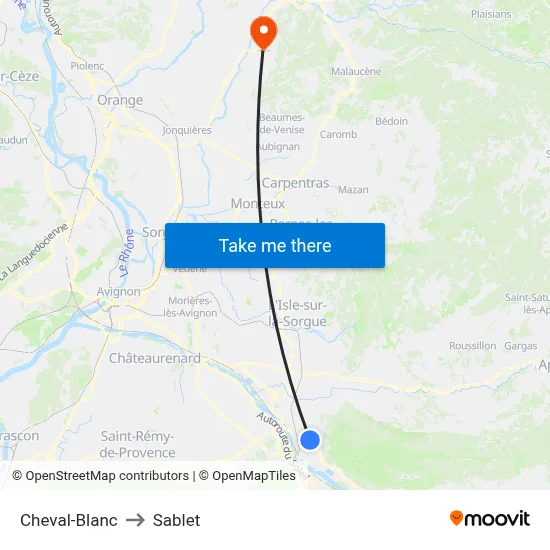Cheval-Blanc to Sablet map