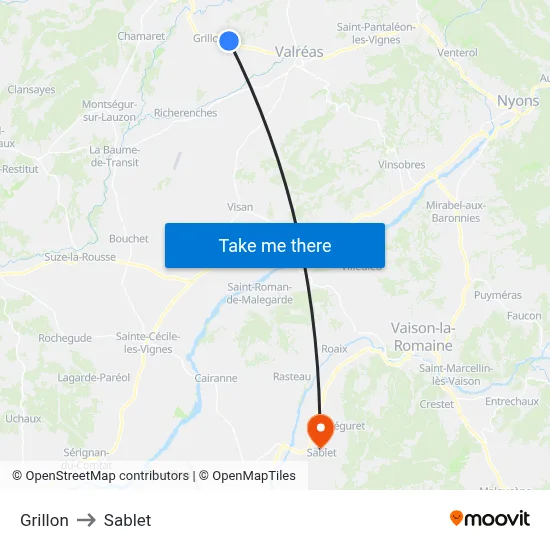 Grillon to Sablet map