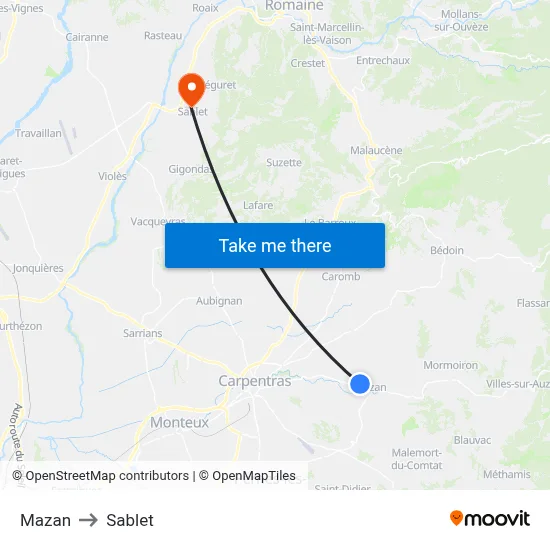 Mazan to Sablet map