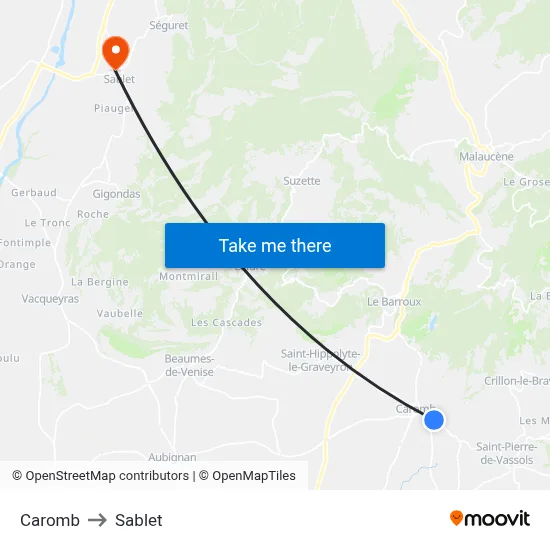 Caromb to Sablet map