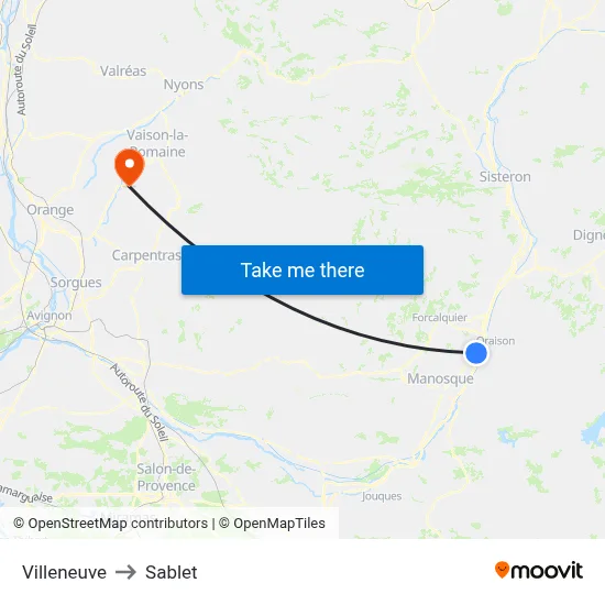 Villeneuve to Sablet map