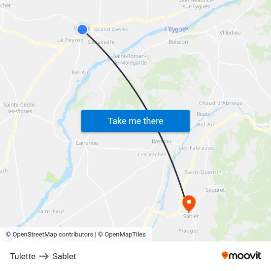 Tulette to Sablet map