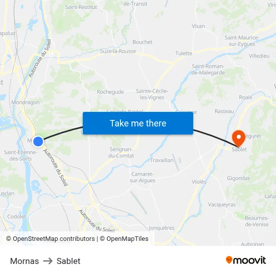 Mornas to Sablet map
