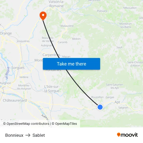 Bonnieux to Sablet map
